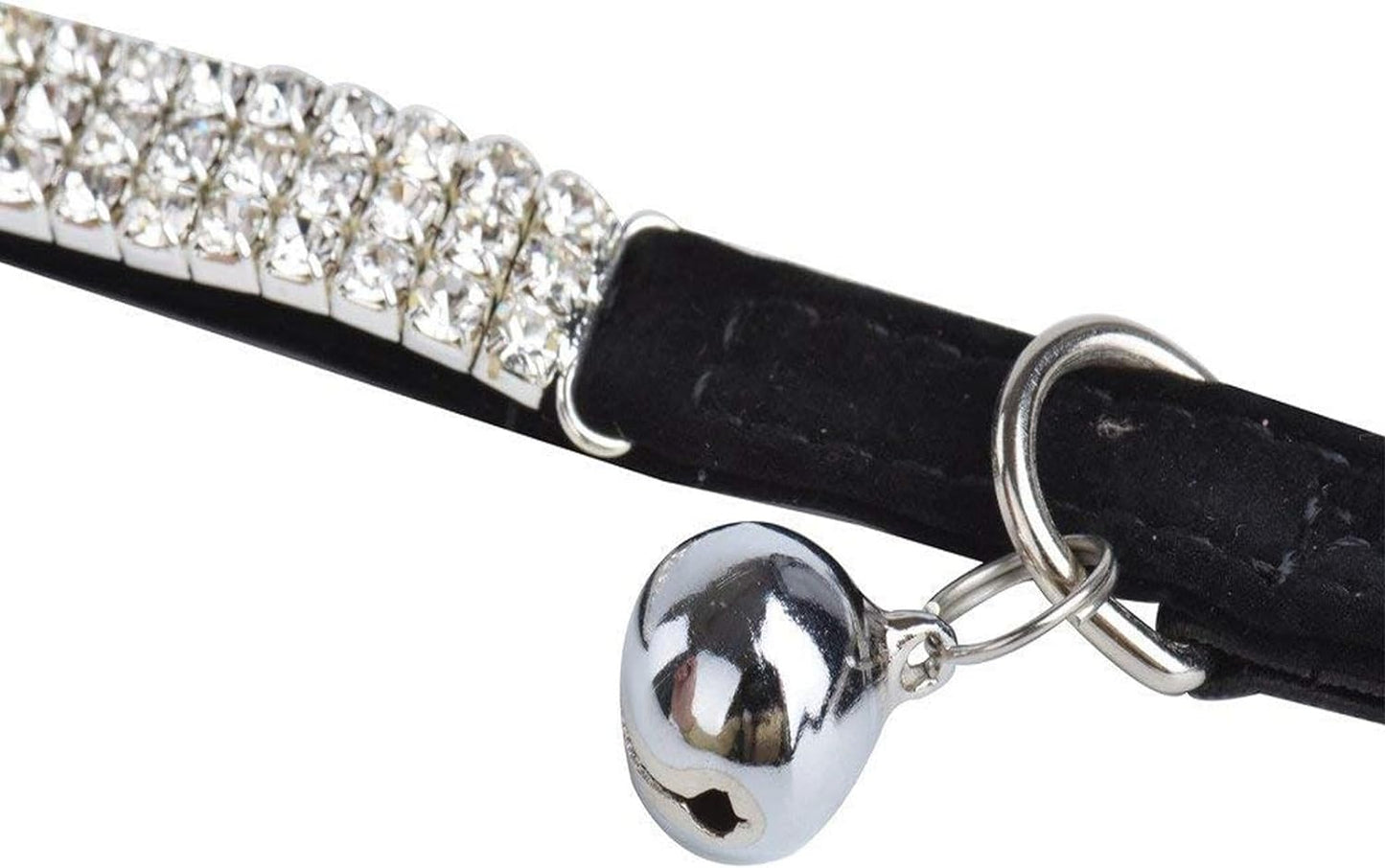 Soft Velvet Safe Cat Adjustable Collar Bling Diamante with Bells,11 Inch for Small Dogs and Cats (Black)