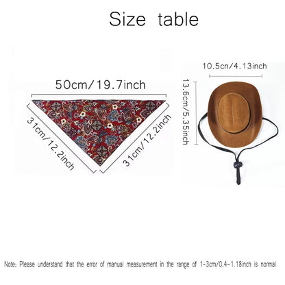 Pet Hat Set Western Cowboy Suitable for Cats and Dogs Fashionable Pet Accessory Cat Triangle Scarf