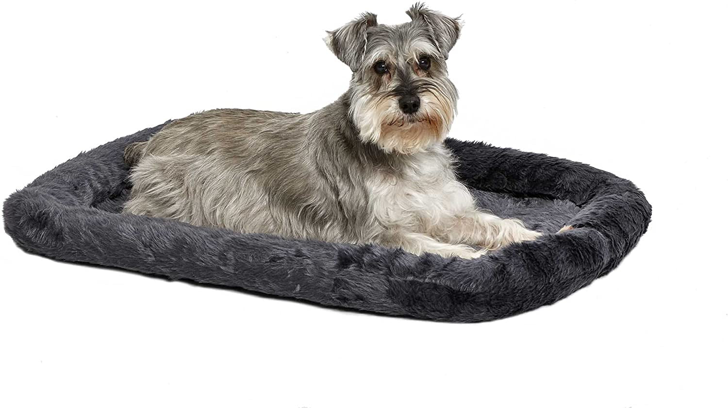 Cozy Gray Faux Fur Bolster Dog Bed - Ultra-Soft, Machine Washable, Perfect for XXS Dogs and Cats in 18-Inch Crates and Carriers