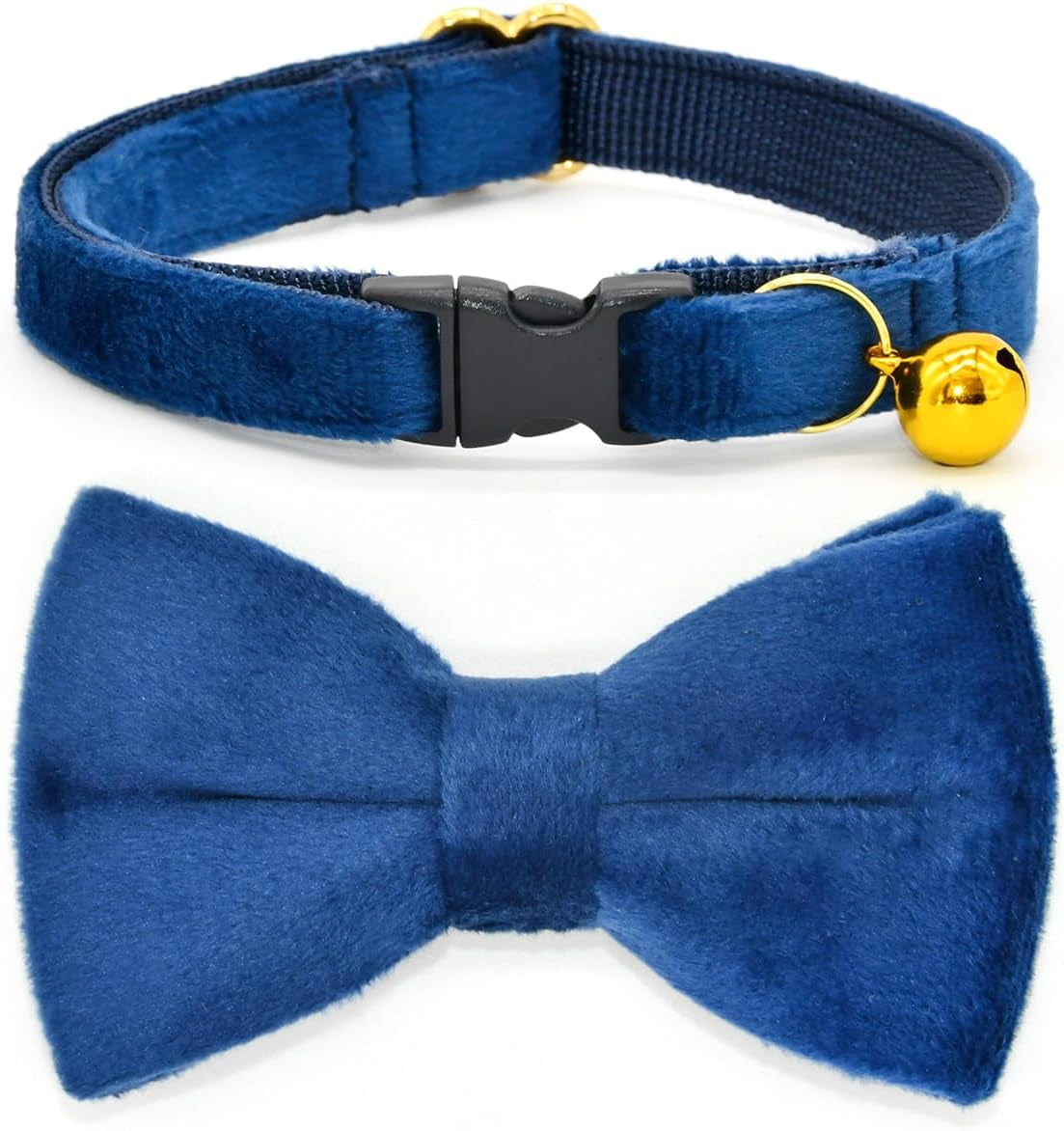 Cat Collars with Bowtie, Turquoise Velvet Cat Collar, Safety Breakaway Cat Collar