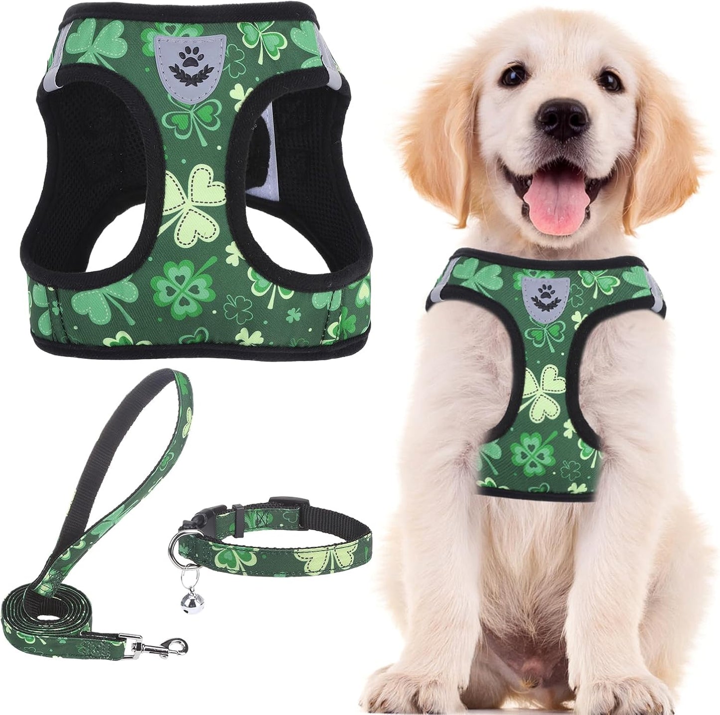 Adjustable Pet Harness Collar &Leash Set Step in for Small Dogs Puppy &Cats Outdoor Training &Running, Soft Mesh Padded Reflective Vest Harness,M: Chest Girth: 16-18In Collar: 11.8-15.7In