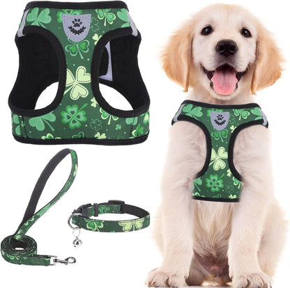 Adjustable Pet Harness Collar &Leash Set Step in for Small Dogs Puppy &Cats Outdoor Training &Running, Soft Mesh Padded Reflective Vest Harness,M: Chest Girth: 16-18In Collar: 11.8-15.7In