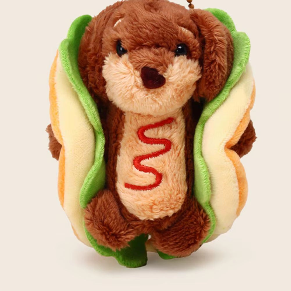 Dachshund Keychain Cute Dachshund Dog Hamburger Keychain Plush Bag Charm Dual-Function Accessory Adorable Key Chain Bag for Dog