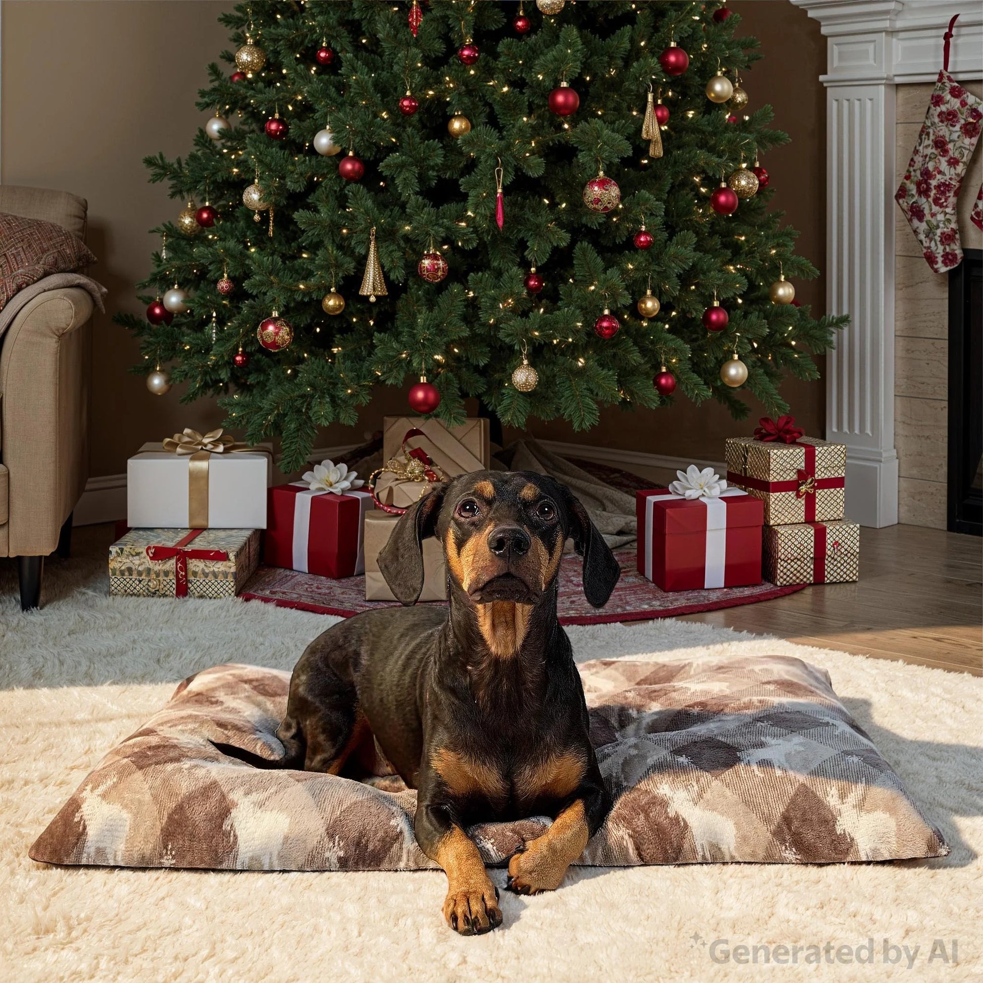 Medium Pillow Dog Bed, Brown Chic Cabin Moose, 27" X 36"
