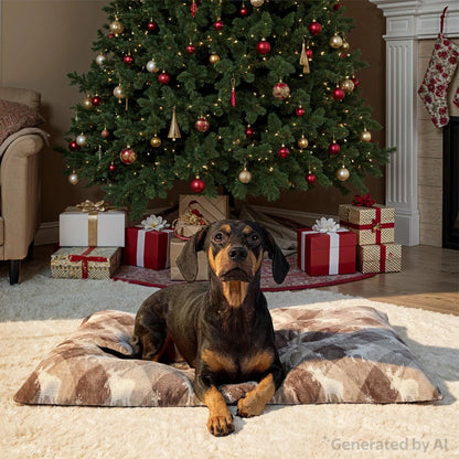 Medium Pillow Dog Bed, Brown Chic Cabin Moose, 27" X 36"