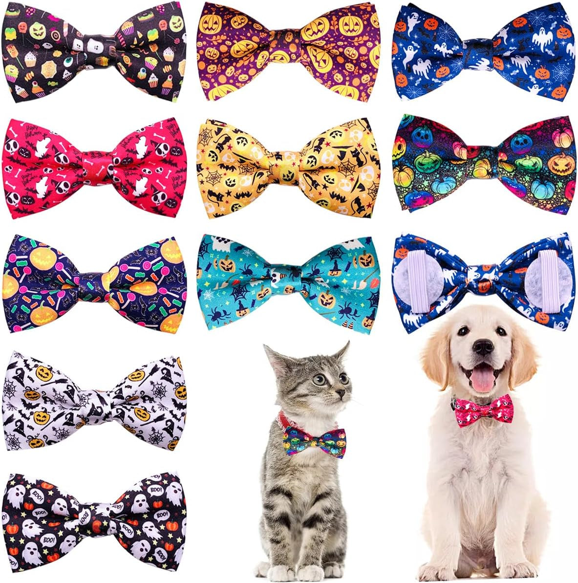 10 Pack Plaid Small Dog Bow Ties Sliding Collar Attachments Puppy Cats Classic Bowties for Medium Dogs Rainbow Bowknots Christmas Party Holiday Pet Grooming Accessories(Small)