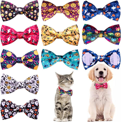 10 Pack Plaid Small Dog Bow Ties Sliding Collar Attachments Puppy Cats Classic Bowties for Medium Dogs Rainbow Bowknots Christmas Party Holiday Pet Grooming Accessories(Small)