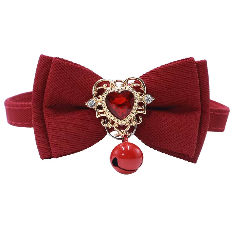 Red Bow Adjustable Cat Collar, Flower Heart Pendant Pet Collar, Gorgeous Retro Cat Collar,Christmas Wedding Pet Accessories
