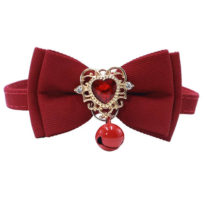 Red Bow Adjustable Cat Collar, Flower Heart Pendant Pet Collar, Gorgeous Retro Cat Collar,Christmas Wedding Pet Accessories