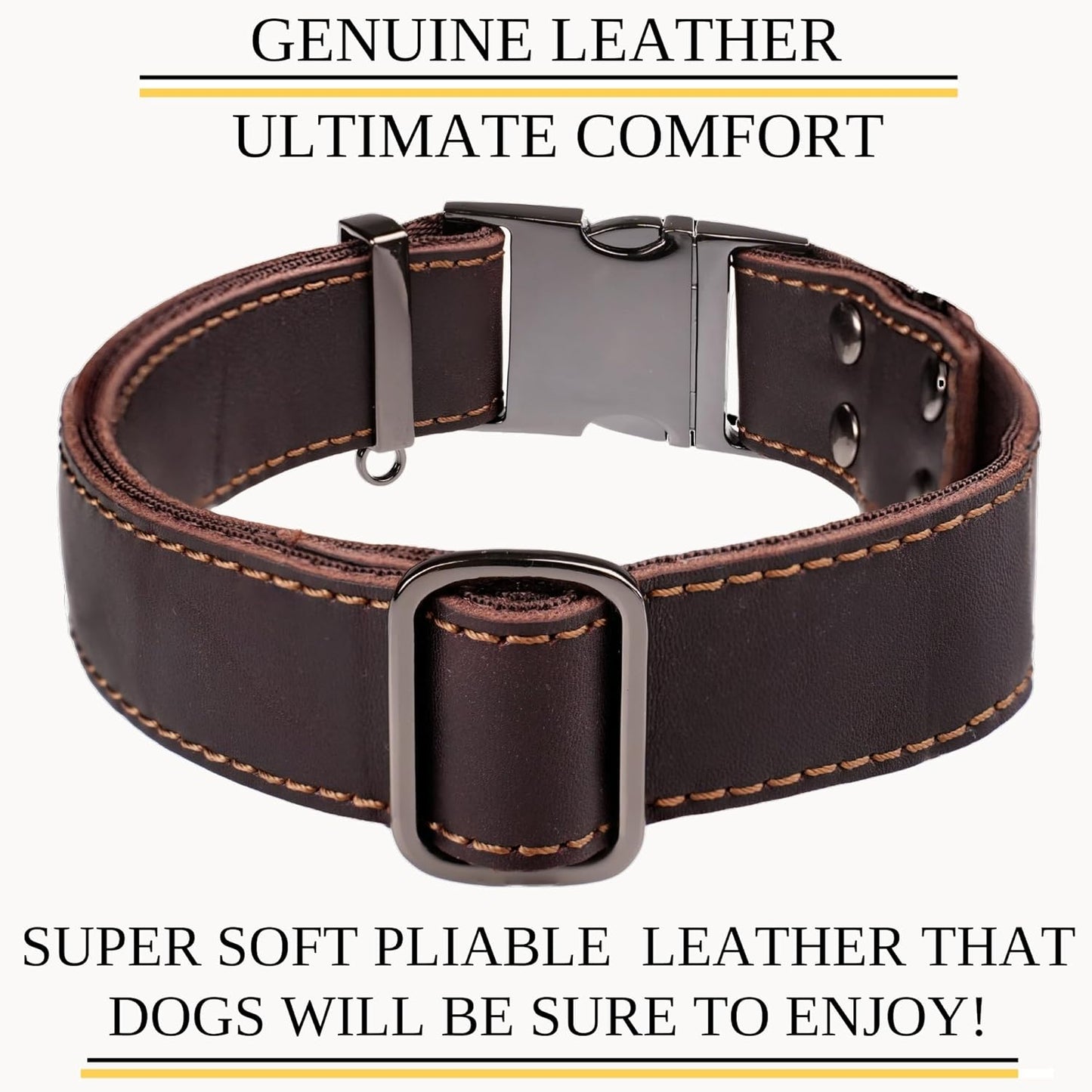 Leather Dog Collar with Metal Buckle - Heavy-Duty, Adjustable for Medium & Large Dogs - Walking, Training, Hiking (Brown, Fits 15-21" Necks)