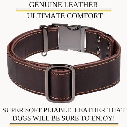Leather Dog Collar with Metal Buckle - Heavy-Duty, Adjustable for Medium & Large Dogs - Walking, Training, Hiking (Brown, Fits 15-21" Necks)
