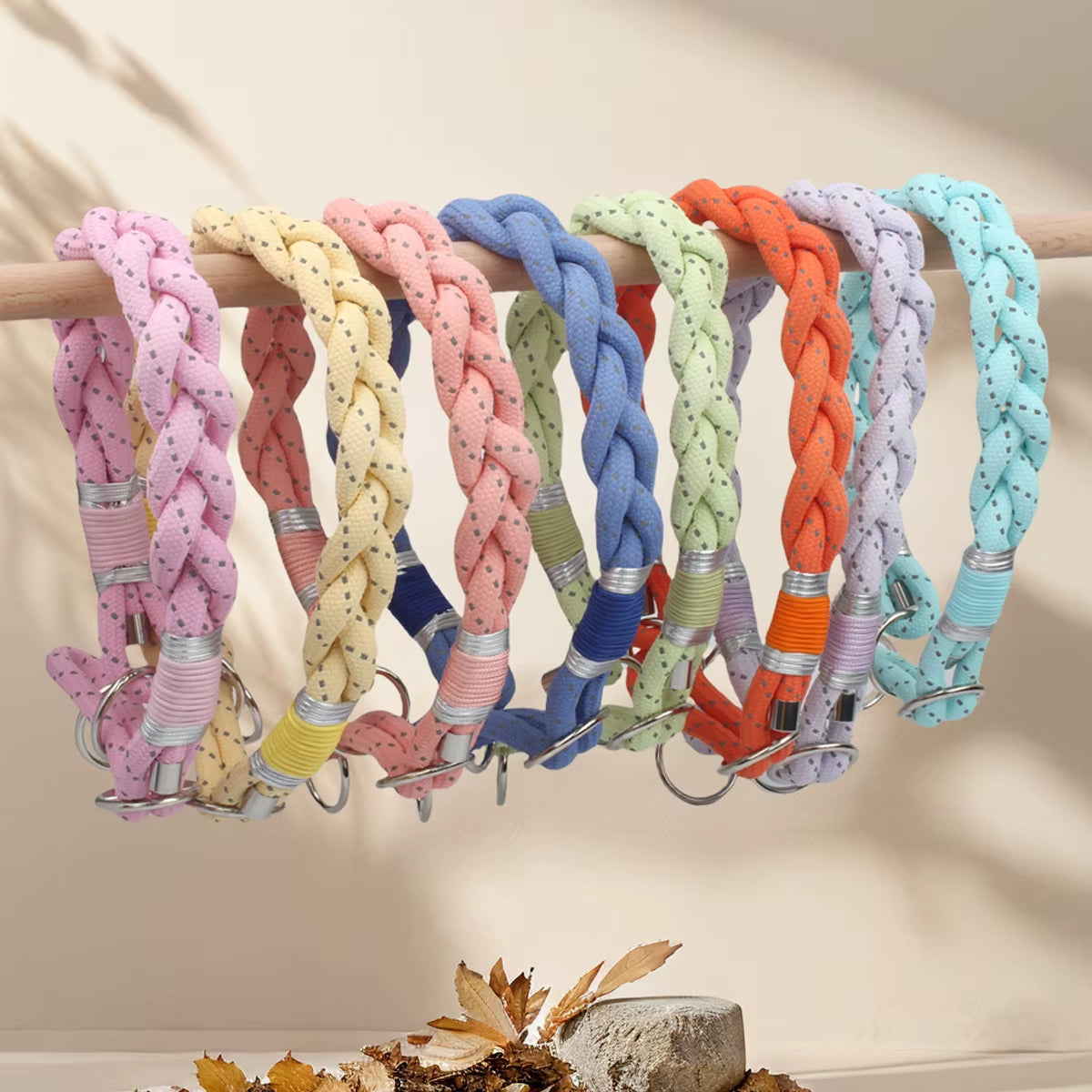Braid Twisted Design Collar for Dog Strong Solid with Reflective Effect Pet Collars Sky Blue and Pink Colors New Training Collar