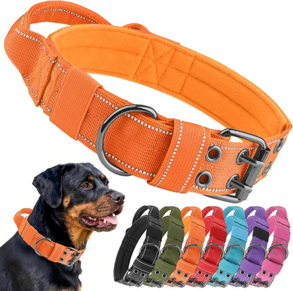 Tactical Dog Collar with Control Handle, Military Adjustable Pet Collar Reflective Heavy Metal Buckle Dog Collar, Soft Nylon Training Collar for Medium Large Dogs (Blue, Large)