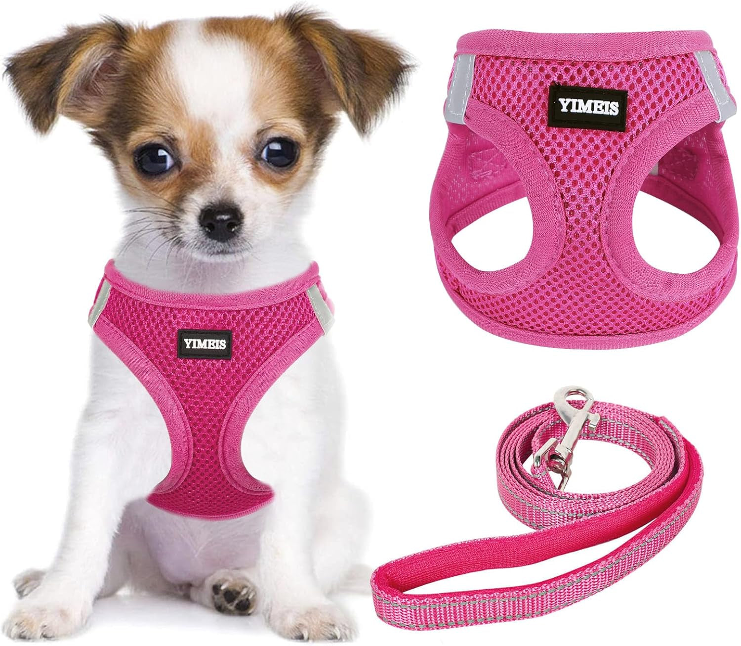 Dog Harness and Leash Set, No Pull Soft Mesh Pet Harness, Reflective Adjustable Puppy Vest for Small Medium Large Dogs, Cats (Pink, X-Small (Pack of 1)