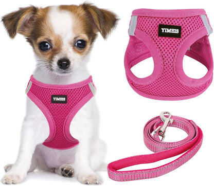 Dog Harness and Leash Set, No Pull Soft Mesh Pet Harness, Reflective Adjustable Puppy Vest for Small Medium Large Dogs, Cats (Pink, X-Small (Pack of 1)