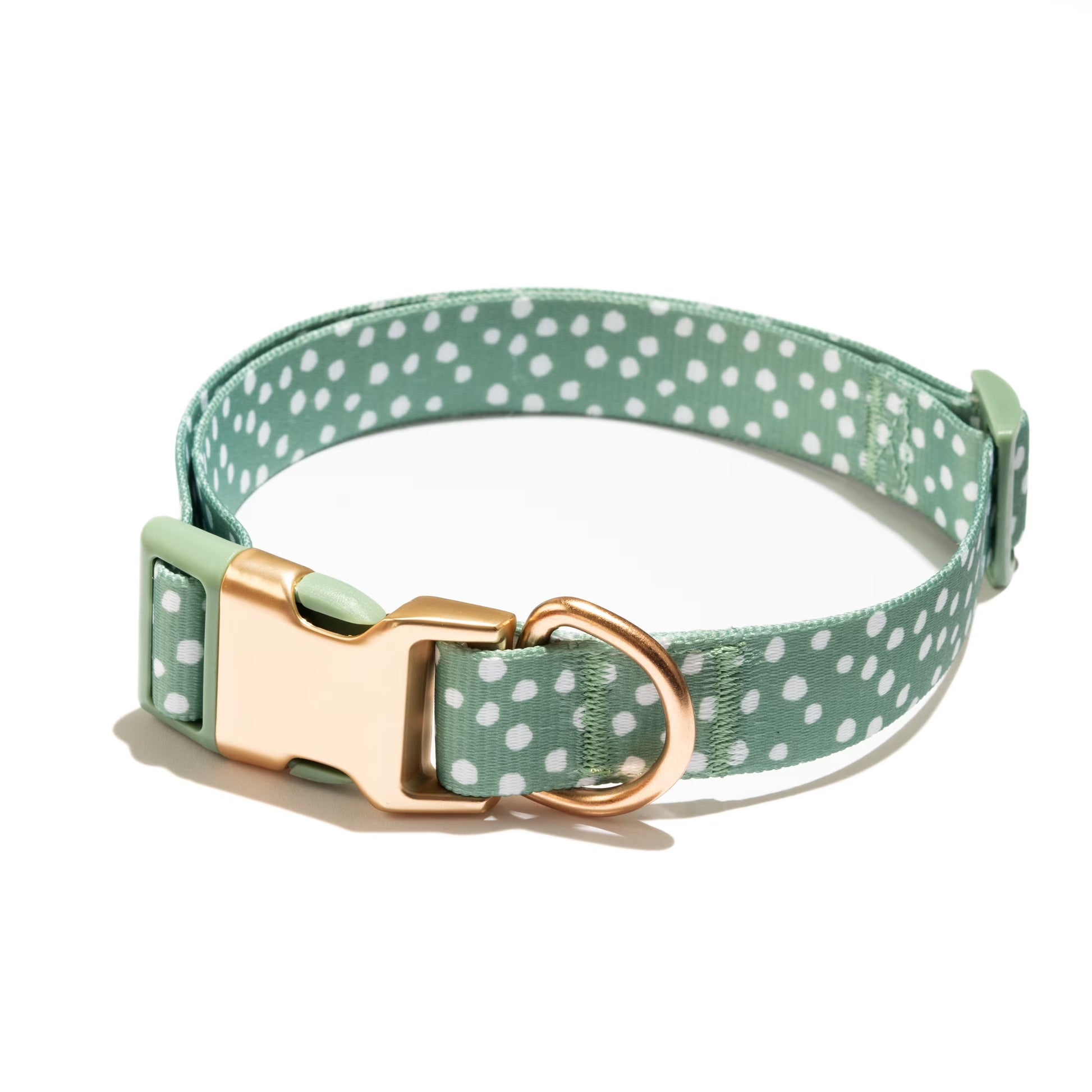 Polka Dot Print Fashion Dog Collar, Metal Buckle, Green, Small