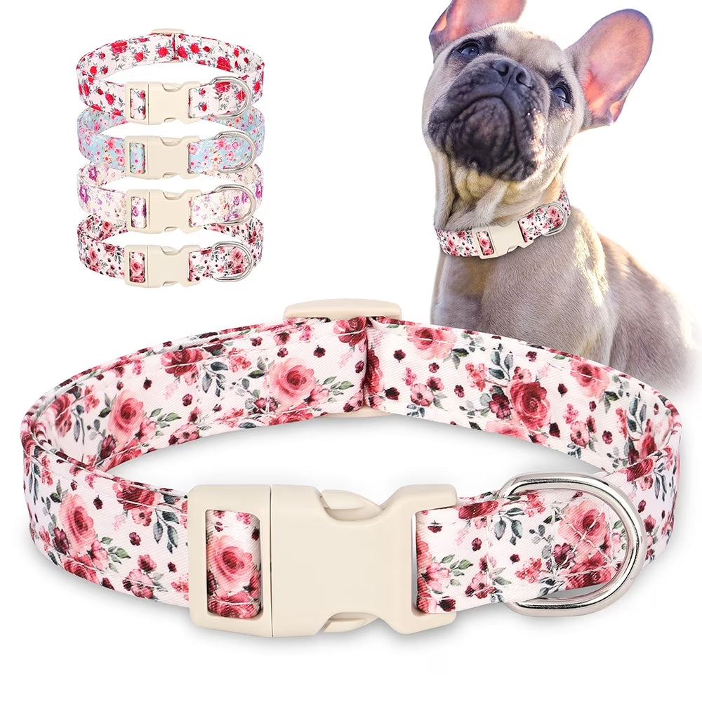 Floral Nylon Dog Collars with Quick Fit Buckle Adjustable for Girl Small Medium Large Dogs