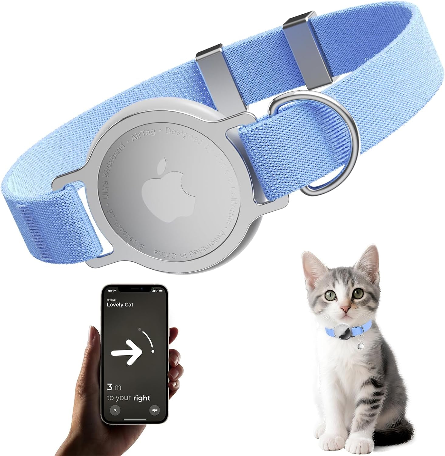Airtag Cat Collar, Ultra Elastic Cat Tracker Collar, Airtag Holder Compatible with Apple Air Tag, [Lightweight & Scratch Resistant] Adjustable Stepless GPS Pet Collar for Cats Kittens, Orange