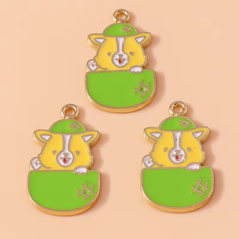 10Pcs Cute Enamel Animal Charms Husky Corgi Bulldog Puppy Dog Pendant for Bracelet Necklace Handmade Jewelry Findings
