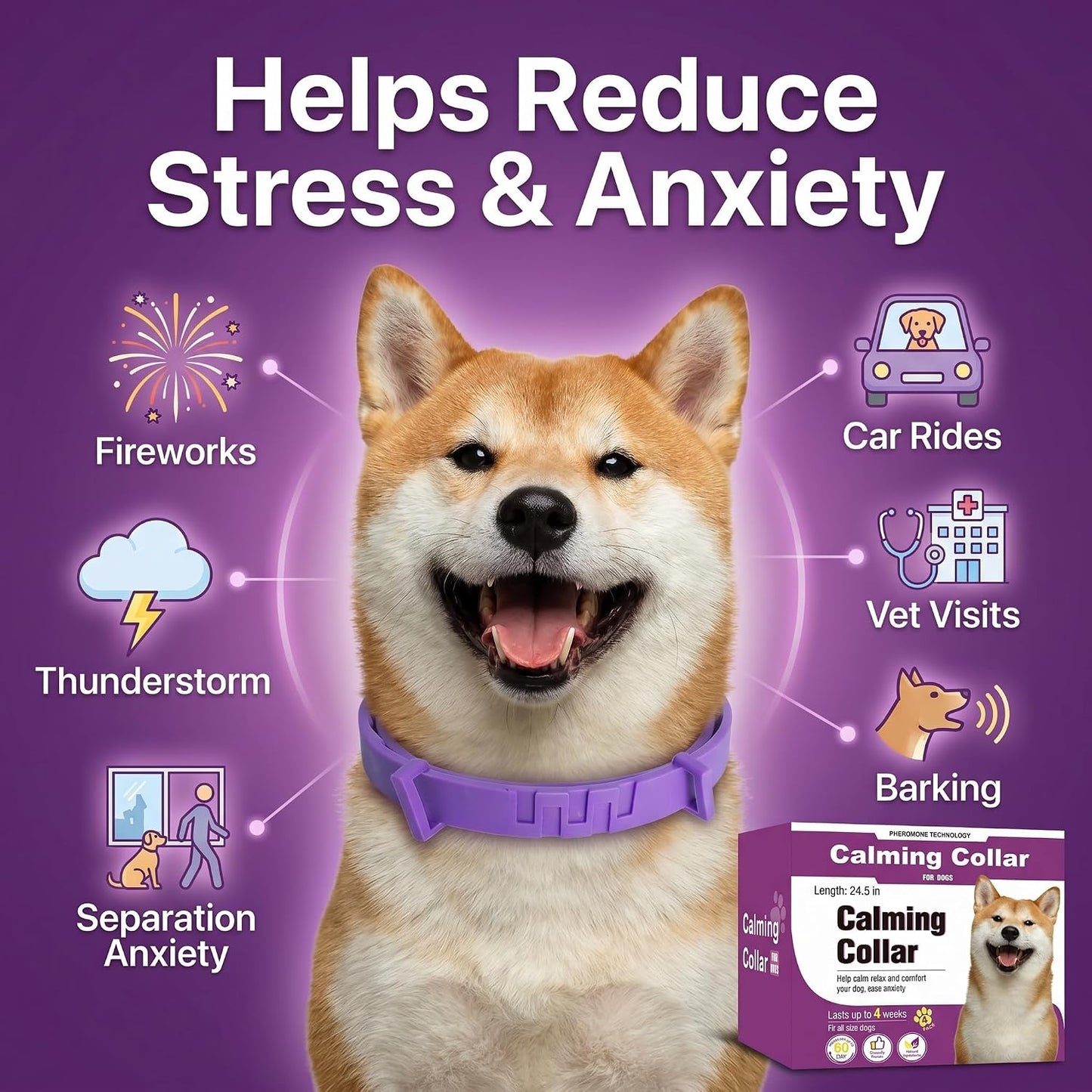 4 Pack Calming Collars for Dogs - Adjustable Silicone for 60 Days of Pheromone Anxiety Relief and Separation Support