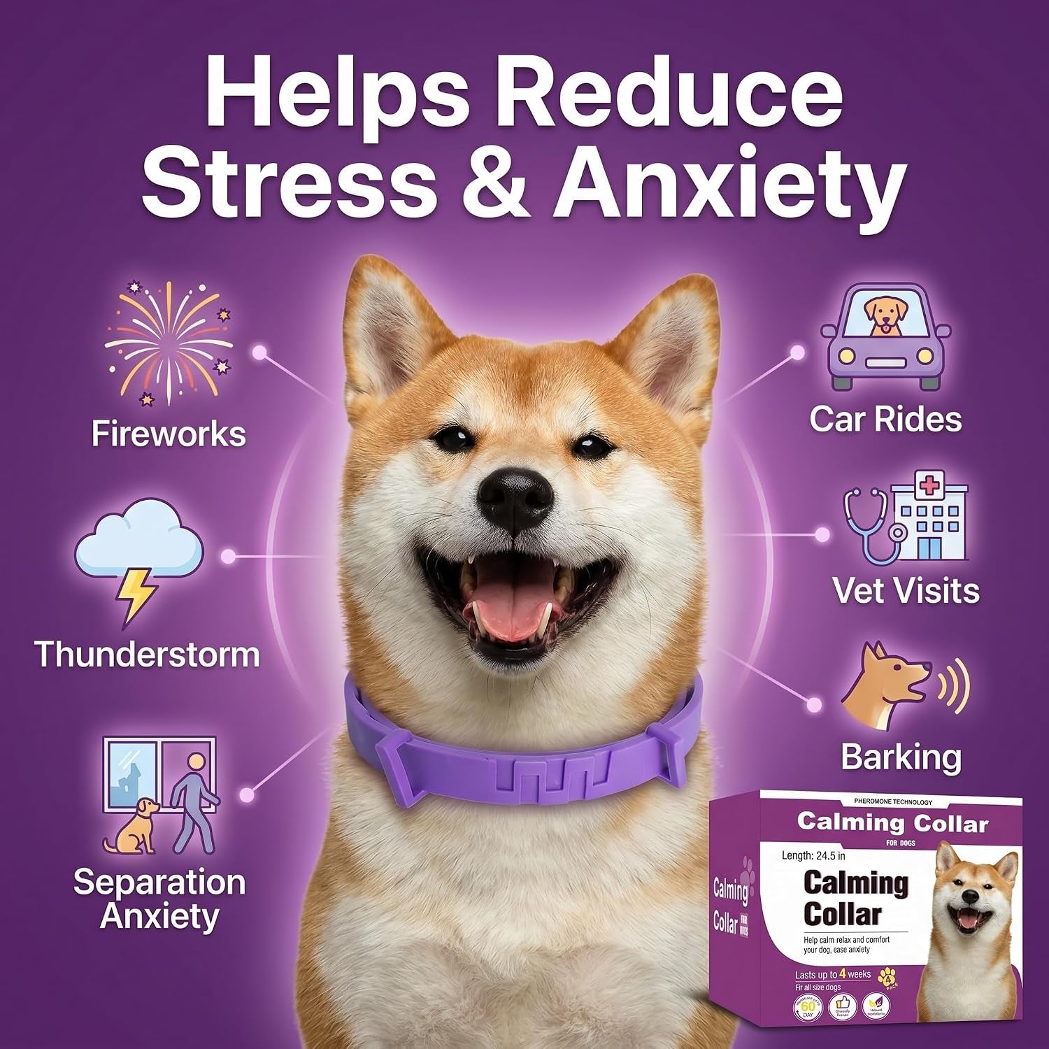 4 Pack Calming Collars for Dogs - Adjustable Silicone for 60 Days of Pheromone Anxiety Relief and Separation Support