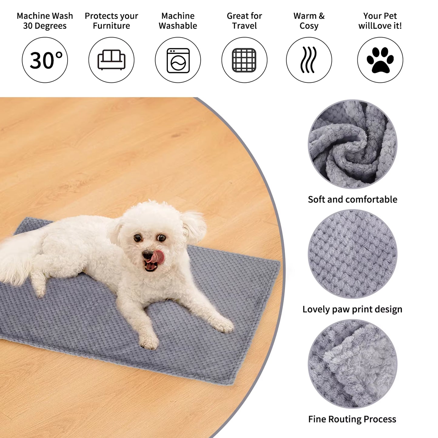 Soft Pet Blanket Plush Dog Sleeping Blanket Solid Color Washable Sofa Pad Portable Warm Cat Bed Blanket Home Carpet for Winter