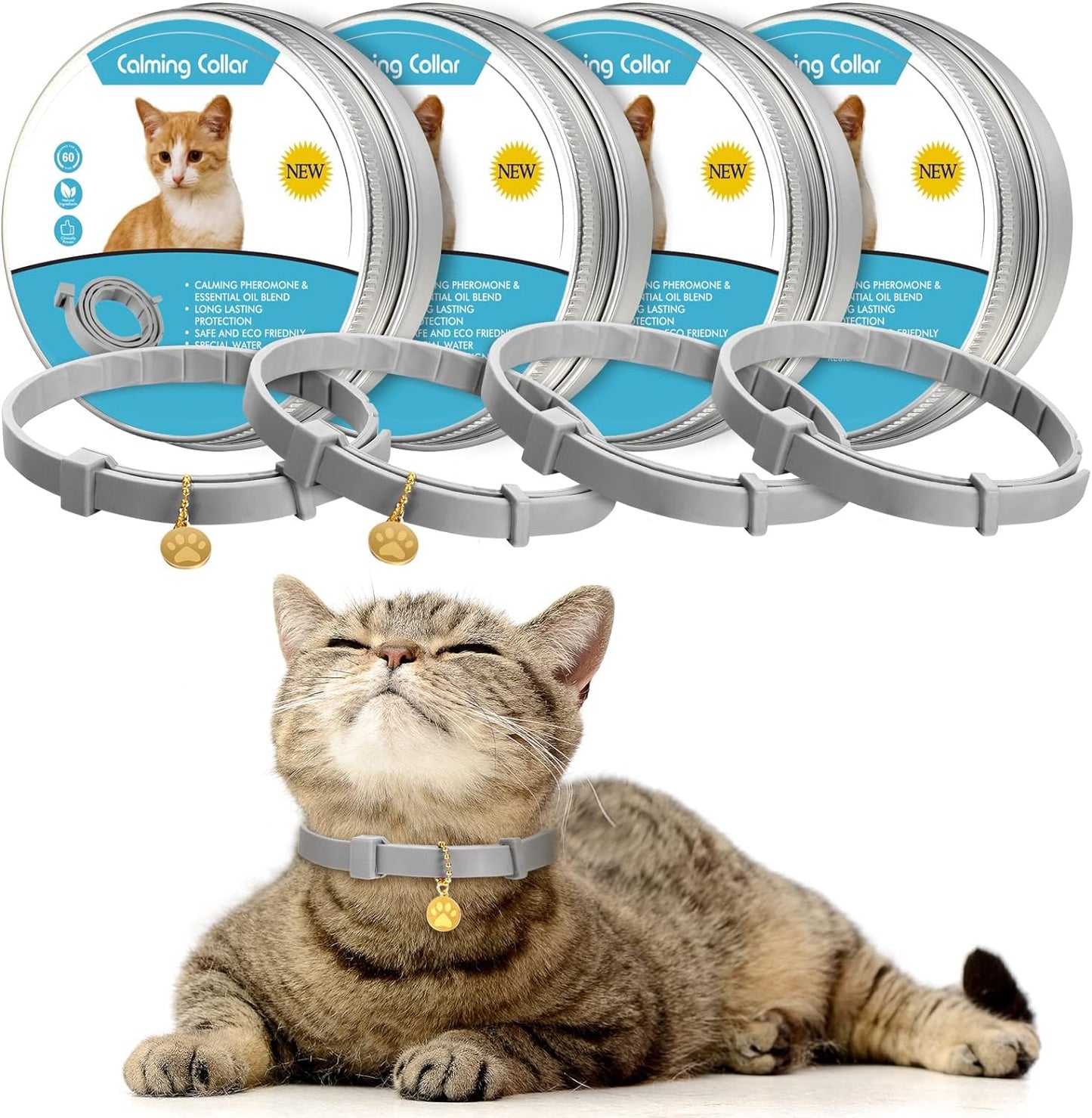 4 Pcs Cat Calming Collar Adjustable Pheromones Scent Relaxing Cat Collar with 2 Pendant for Puppies Reduce Stress Aggression Anxious, up to 15 Inches(Purple, Gold)