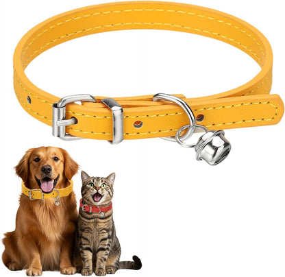 Dog Collar with Bell, Pu Leather Cat Collars Pet Basic Soft Padded Adjustable Buckle, 14.5" (Blue, 1 Pcs), Intended for Teacup/Little Dog/Kitten Cats/Small Animals