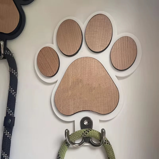 Wooden Paw Print Dog Leash Hanger Wall Hook - Claw Design Coat & Collar Holder for Dog Lovers Unique Pet Gift