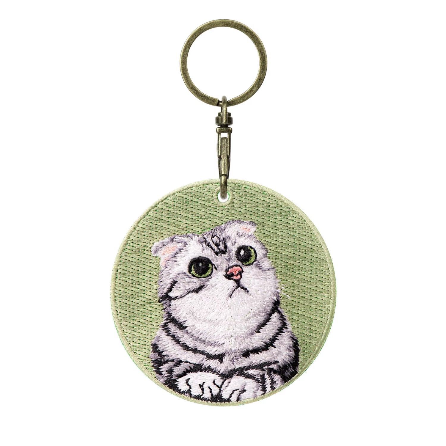 1 Piece Double Sides Embroidered Cat Patch Key Chain - Cute Pet Themed Durable Keychain Key Ring for Easy Attachment