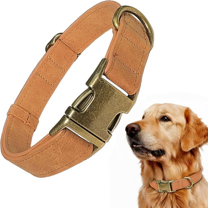 Leather Dog Collar – Durable Faux PU Leather Dog Collar for Small Medium Large Dogs, Adjustable Pet Collar with Metal Buckle (Brown, S)