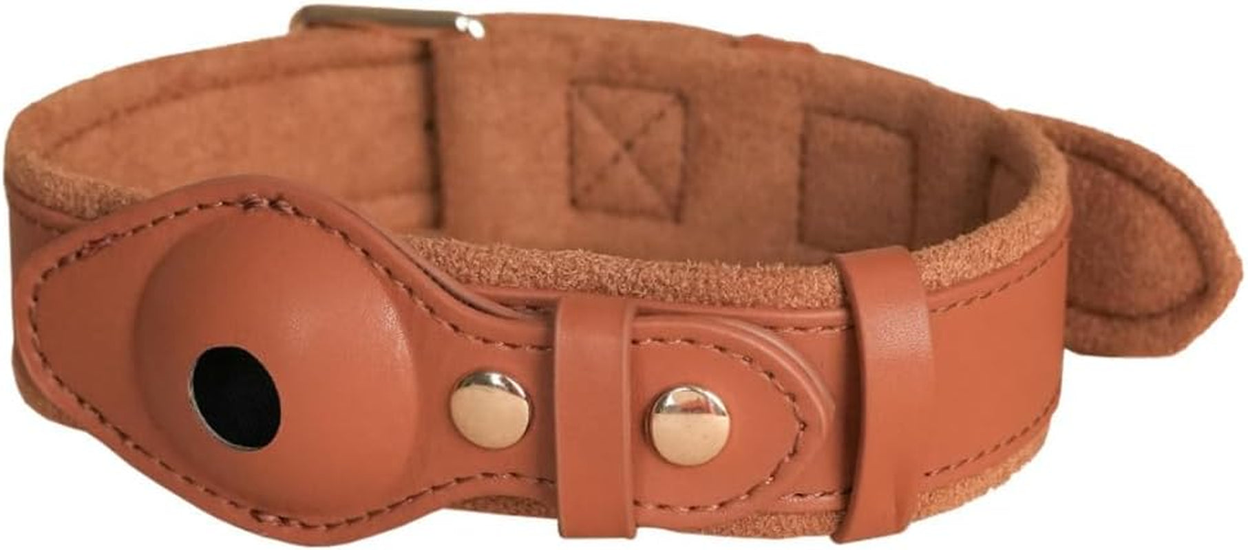 Genuine Leather Dog Collar with Smart Tag Holder Compatible with Airtag, Scratch-Resistant Finish, Microfiber Lining, Adjustable Design for All Breeds (Brown, Small: Width = 1.2"; Neck = 8" - 11")