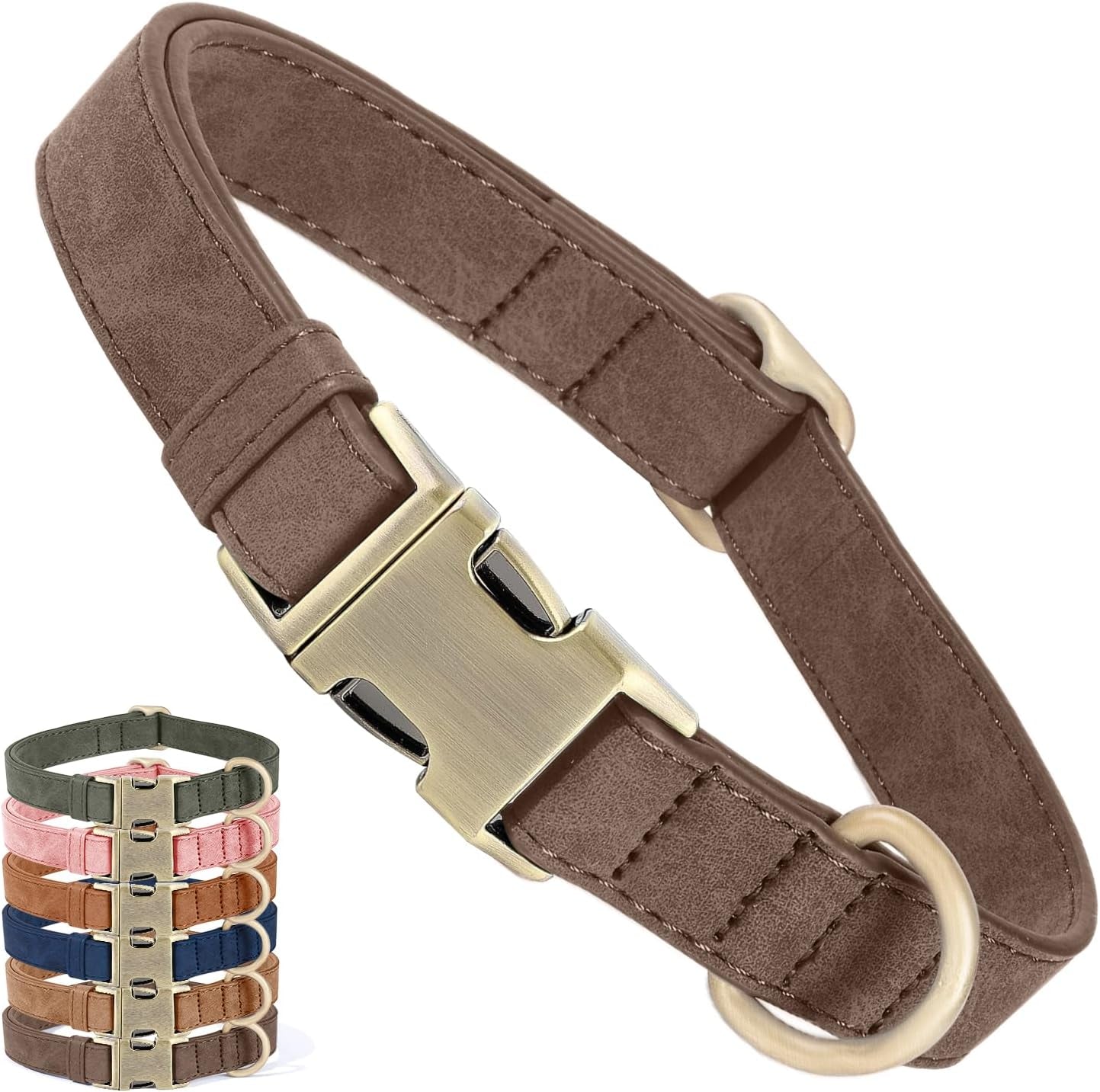 Genuine Leather Dog Collar - Adjustable Pet Collar with Quick Release Metal Buckle, Soft Skin Friendly Real Leather Collar for Small, Medium, Large Dogs (Dark Green Collar + Rope, M：Fit 12-20" Neck)