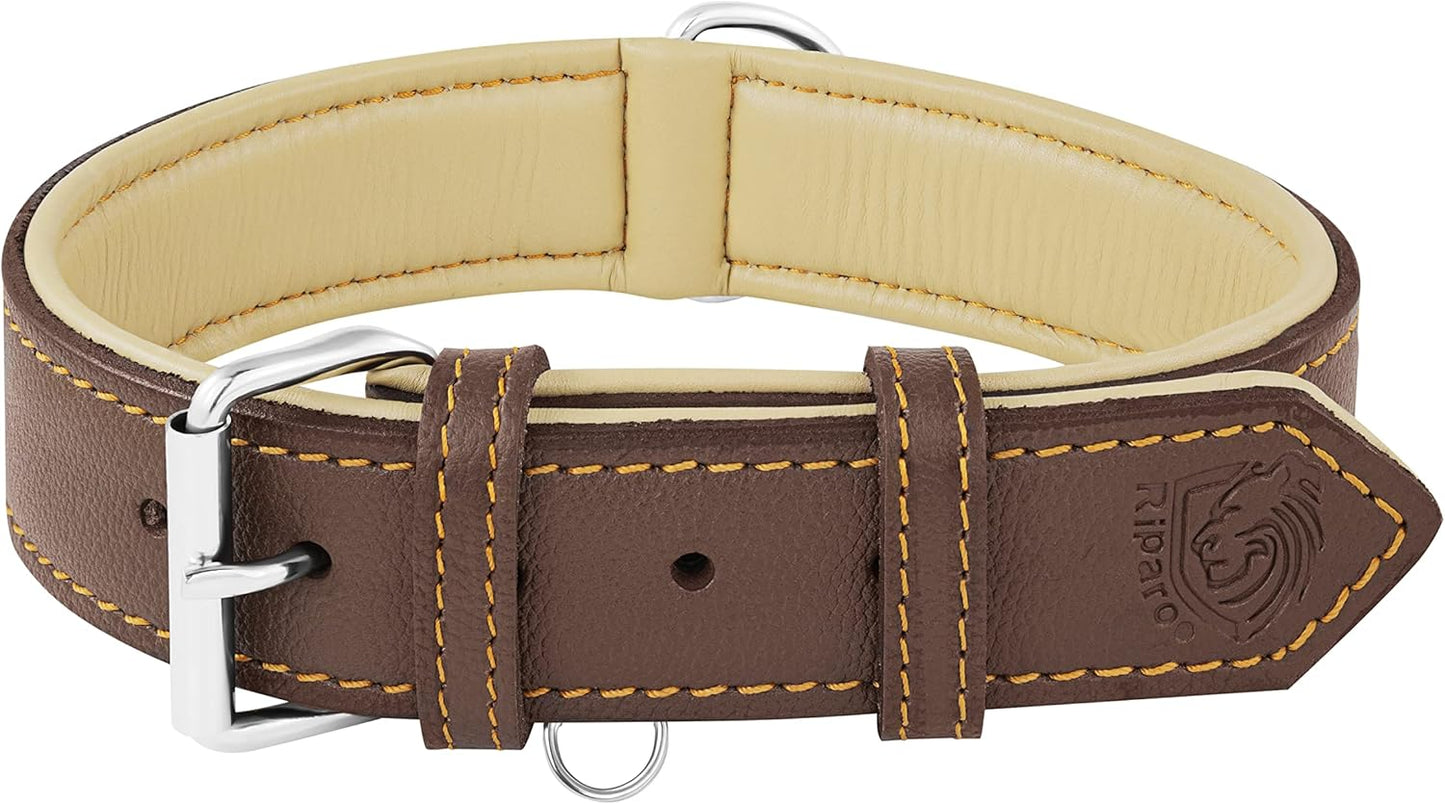 Riparo Large Dog Collar, Red Dog Collar for Large Breeds, Dog Collar Boy with Dog Tag Holder (L: 1.5" Wide for 17"-21" Neck, Red)