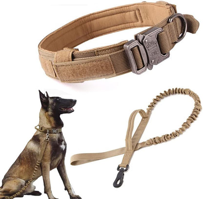 Tactical Dog Collar Adjustable Military Nylon Dog Collar with Control Handle and Heavy Duty Metal Buckle for Medium and Large Dogs (Brown,M)