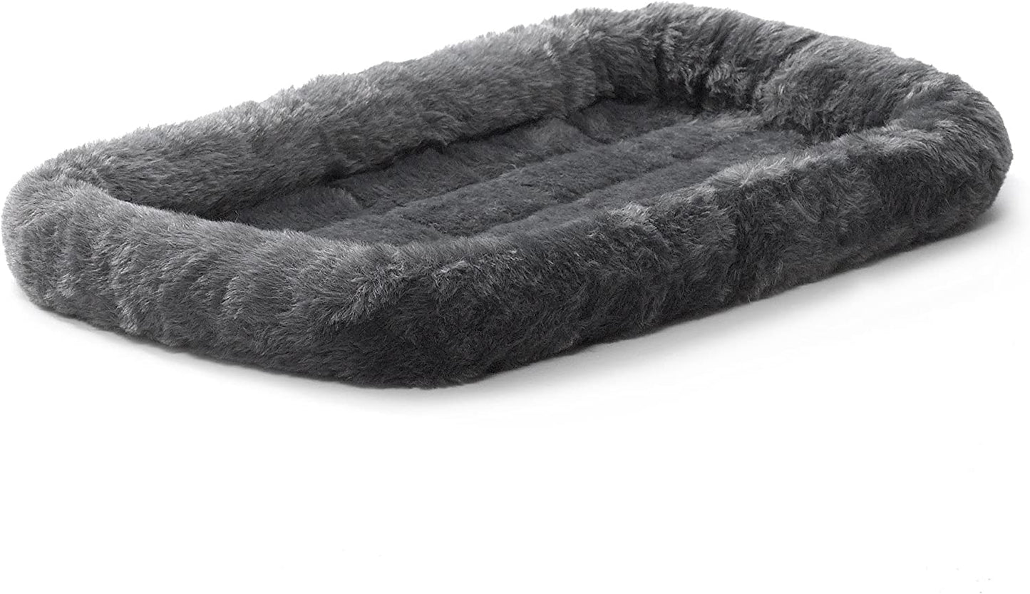 Cozy Gray Faux Fur Bolster Dog Bed - Ultra-Soft, Machine Washable, Perfect for XXS Dogs and Cats in 18-Inch Crates and Carriers