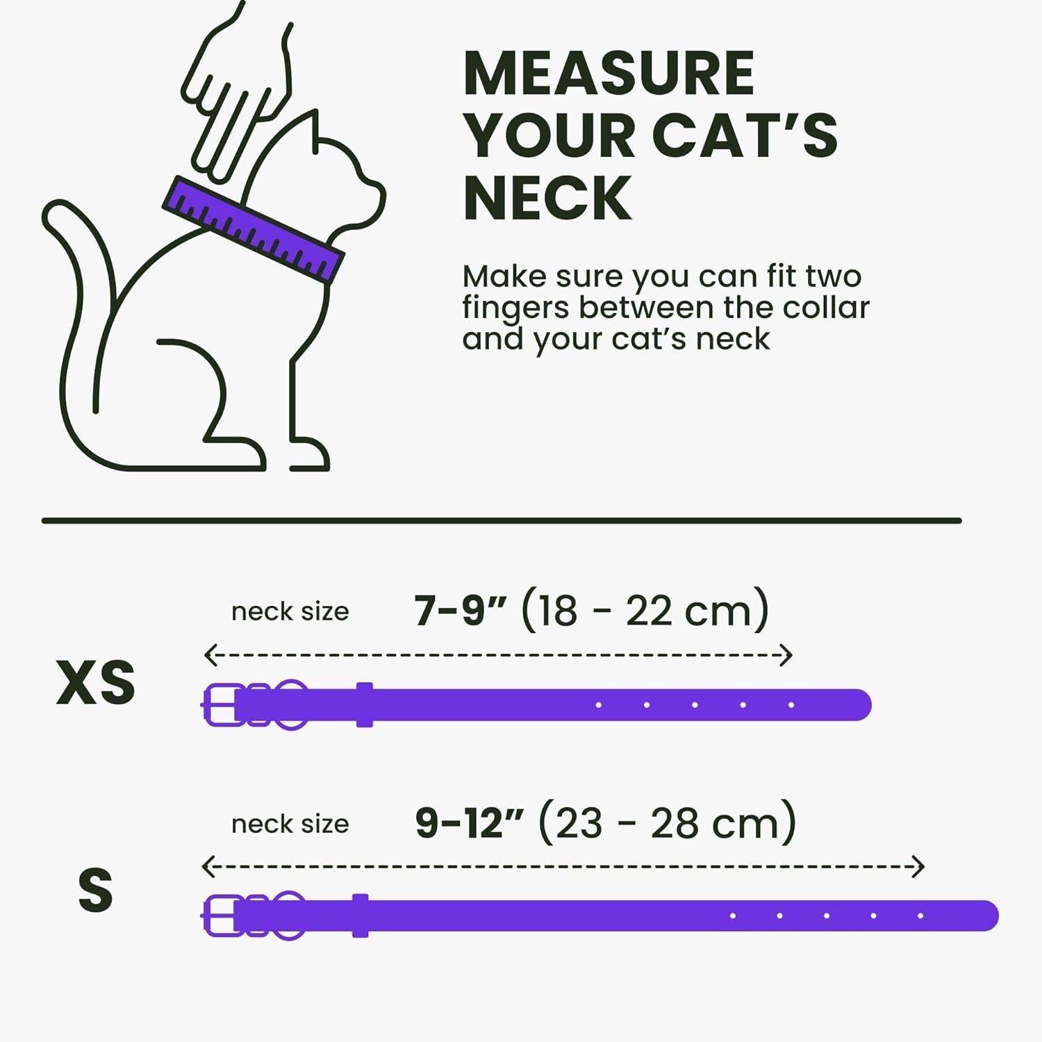 Leather Cat Collar with Removable Bells Non Breakaway Kitten QR Tag for Girl Boy (7" - 9" for Cats, Purple & Gold)