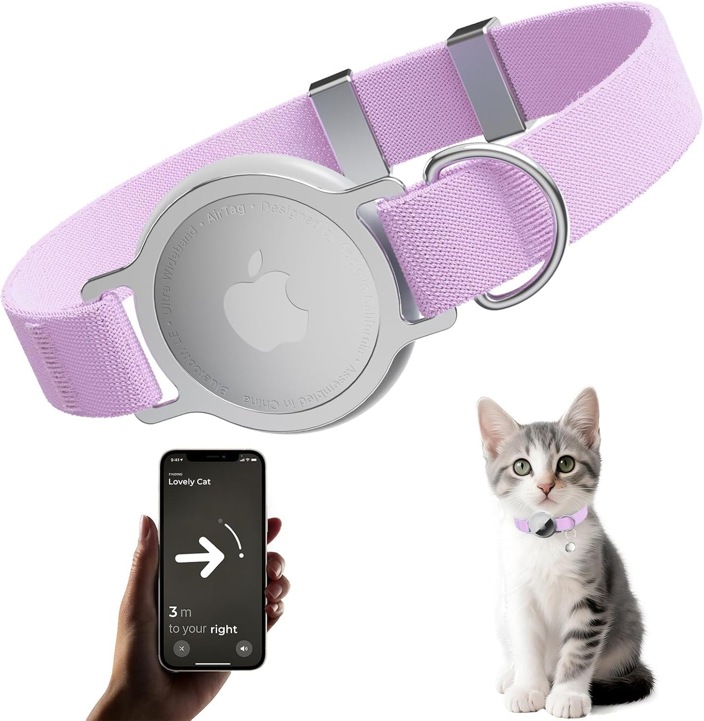 Airtag Cat Collar, Ultra Elastic Cat Tracker Collar, Airtag Holder Compatible with Apple Air Tag, [Lightweight & Scratch Resistant] Adjustable Stepless GPS Pet Collar for Cats Kittens, Orange