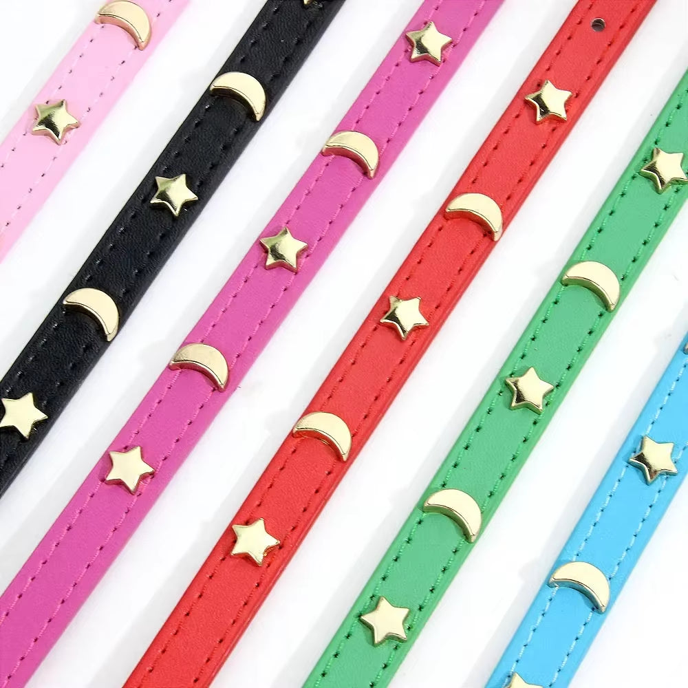 Cute Cat Collar Soft Leather Pet Collars for Small Dog Kitten Puppy Necklace Cat Accessories Star Moon Rivets Decoration XS-M