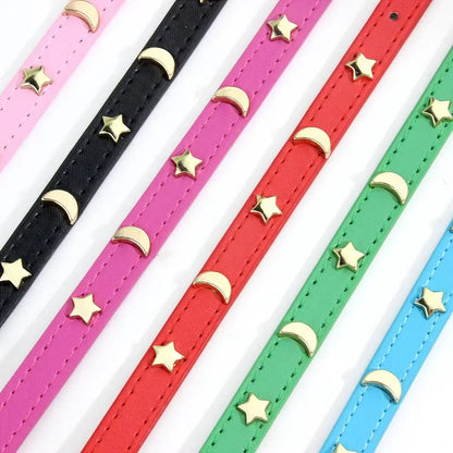 Cute Cat Collar Soft Leather Pet Collars for Small Dog Kitten Puppy Necklace Cat Accessories Star Moon Rivets Decoration XS-M