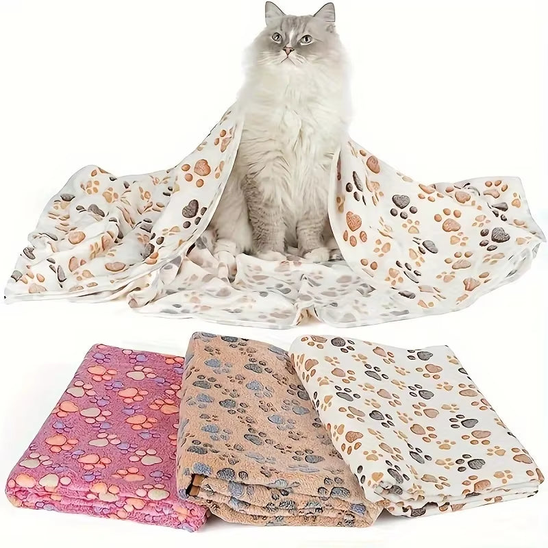 New Winter Soft Flannel Fleece Cat Dog Bed Blanket Bed Mats Paw Foot Print Warm Pet Sleeping Beds Cover Mat for Dogs Cats Pets