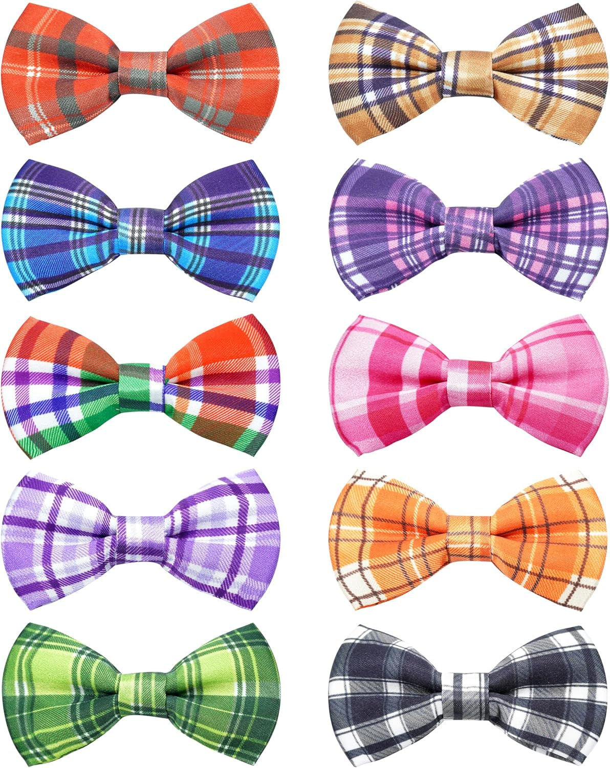 10 Pack Plaid Small Dog Bow Ties Sliding Collar Attachments Puppy Cats Classic Bowties for Medium Dogs Rainbow Bowknots Christmas Party Holiday Pet Grooming Accessories(Small)