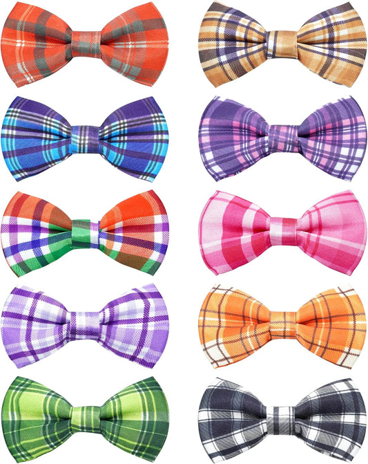 10 Pack Plaid Small Dog Bow Ties Sliding Collar Attachments Puppy Cats Classic Bowties for Medium Dogs Rainbow Bowknots Christmas Party Holiday Pet Grooming Accessories(Small)