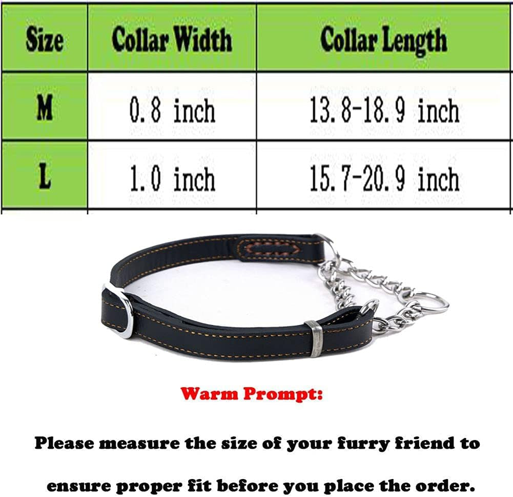 Soft Leather Martingale Dog Collar with Stainless Steel Chain | No-Pull Anti-Slip Design for Medium & Large Dogs
