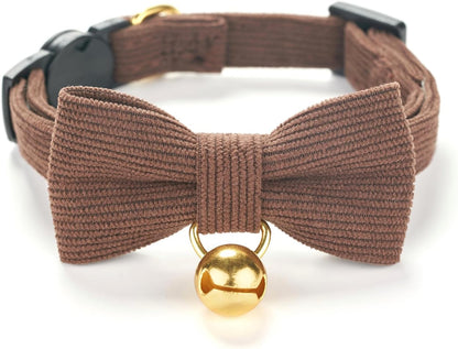 Cotton Breakaway Cat Collar with Bow Tie and Bell, Adjustable Cute Soft Corduroy Kitten Collars for Girl Cats