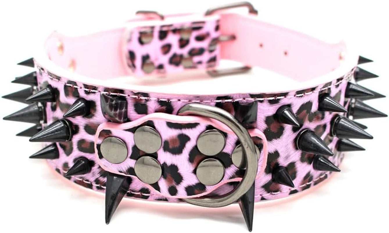 Spiked Studded Dog Collar, PU Leather Dog Collar, Adjustable Pet Collars for Medium or Large Breed Pet (L, Gold Brown2)