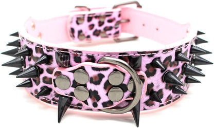 Spiked Studded Dog Collar, PU Leather Dog Collar, Adjustable Pet Collars for Medium or Large Breed Pet (L, Gold Brown2)