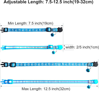 2 Pack Breakaway Cat Collars with Bells, Reflective Design and Claw Print Design, Safety Buckle Kitten Collars Adjustable from 7.5 to 12.5 Inches (Sky Blue)