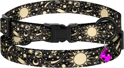 4PCS Breakaway Cat Collars with Bell - Cute Soft Adjustable Safety Kitten Collars 4-Pack - Nylon Pet Collars Nature Tribal Striped Floral Space Aztec Flowers Print (Nature)