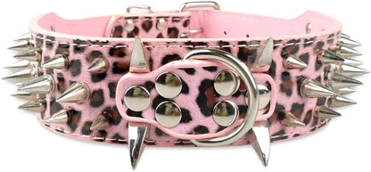 Spiked Studded Dog Collar, PU Leather Dog Collar, Adjustable Pet Collars for Medium or Large Breed Pet (L, Gold Brown2)